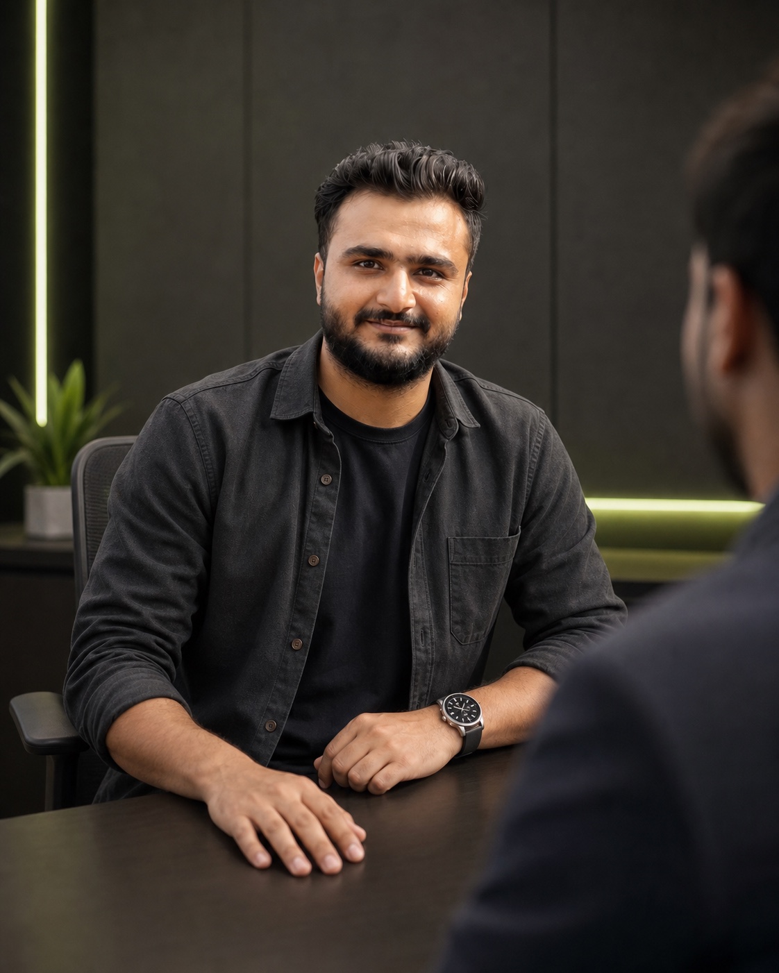 AI-generated visual representation of Parth listening at a desk