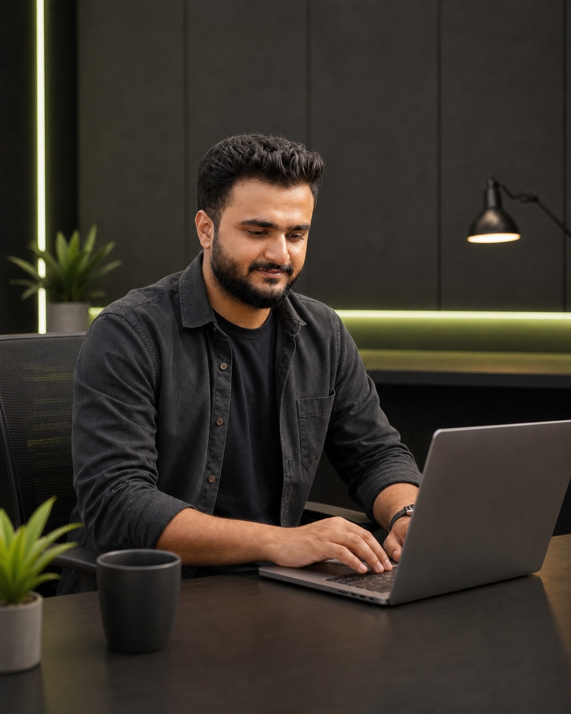 AI-generated visual representation of Parth working at a laptop